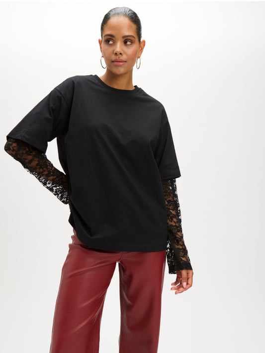 Lace sleeve T-shirt Teddy - Refined Department